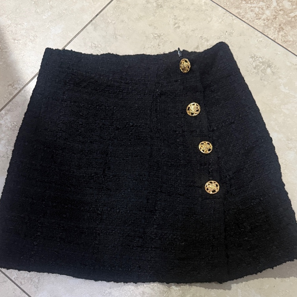 Zara Black Mini Skirt with Gold Accents